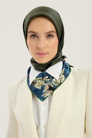PAK TİVİL İPEK EŞARP 90*90 CM - KOYU YEŞİL
