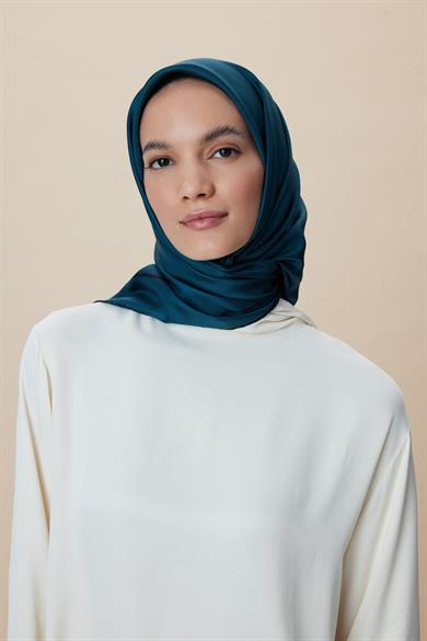 PAK TİVİL İPEK EŞARP 90*90 CM - PETROL MAVİ