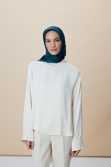 PAK TİVİL İPEK EŞARP 90*90 CM - PETROL MAVİ