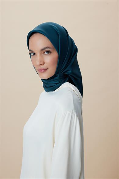 PAK TİVİL İPEK EŞARP 90*90 CM - PETROL MAVİ