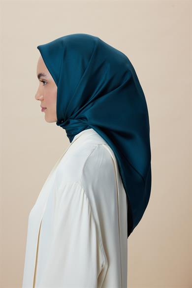 PAK TİVİL İPEK EŞARP 90*90 CM - PETROL MAVİ