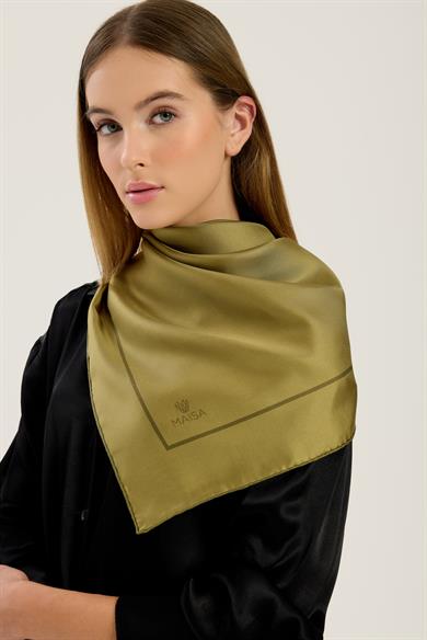 PAK TİVİL İPEK EŞARP 90*90 CM - YAĞ YEŞİLİ