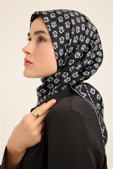 PARE TİVİL İPEK EŞARP 90*90 CM - ANTRASİT