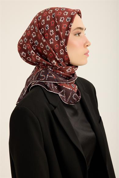 PARE TİVİL İPEK EŞARP 90*90 CM - BORDO