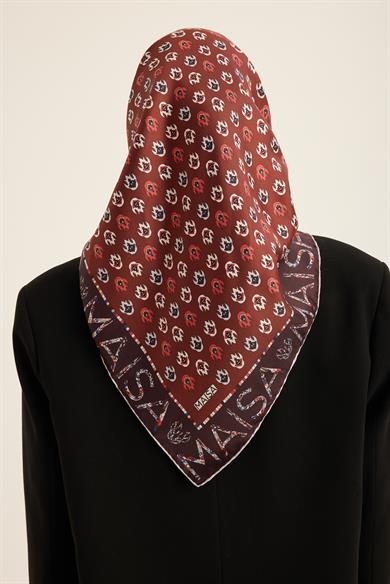 PARE TİVİL İPEK EŞARP 90*90 CM - BORDO