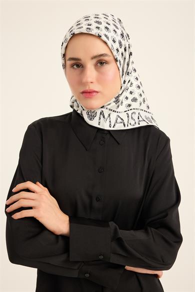 PARE TİVİL İPEK EŞARP 90*90 CM - EKRU