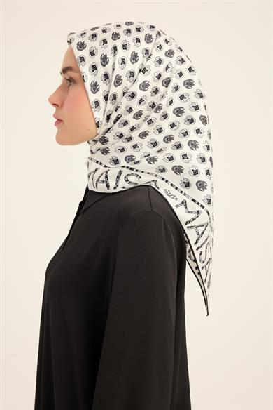 PARE TİVİL İPEK EŞARP 90*90 CM - EKRU