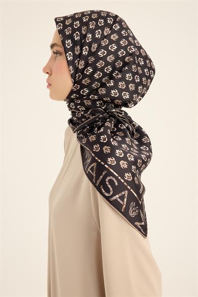 PARE TİVİL İPEK EŞARP 90*90 CM - KAHVERENGİ