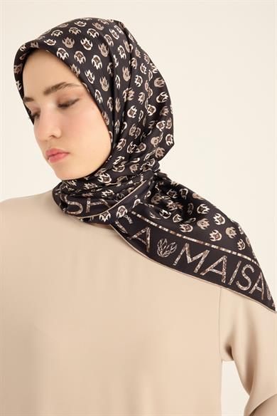 PARE TİVİL İPEK EŞARP 90*90 CM - KAHVERENGİ