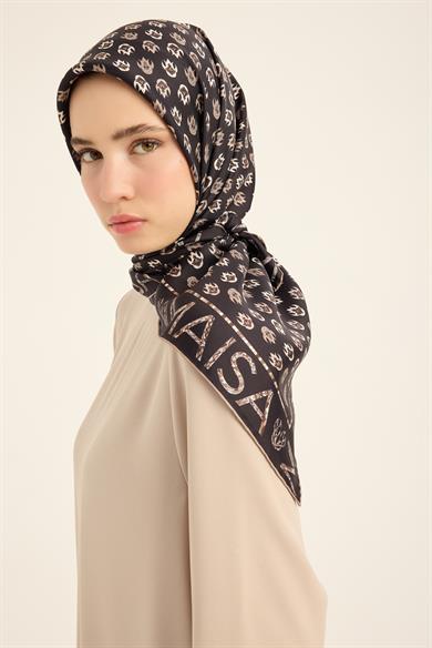 PARE TİVİL İPEK EŞARP 90*90 CM - KAHVERENGİ