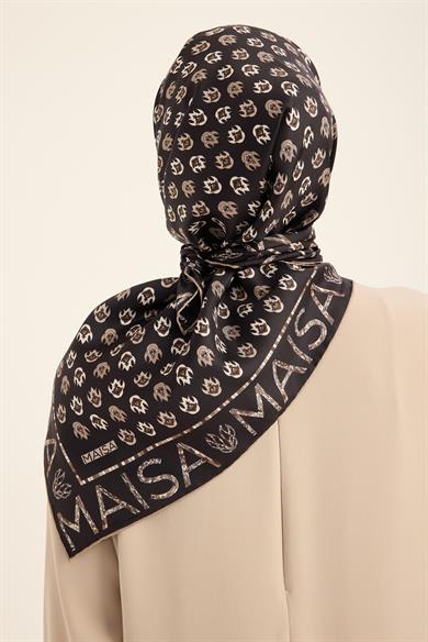 PARE TİVİL İPEK EŞARP 90*90 CM - KAHVERENGİ