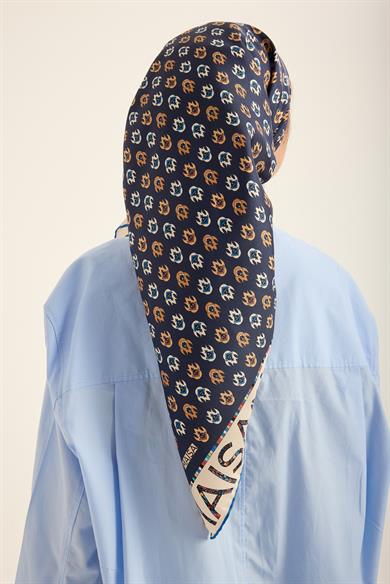 PARE TİVİL İPEK EŞARP 90*90 CM - KOYU MAVİ