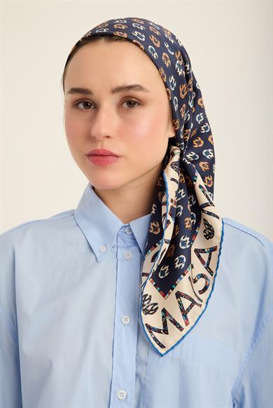 PARE TİVİL İPEK EŞARP 90*90 CM - KOYU MAVİ