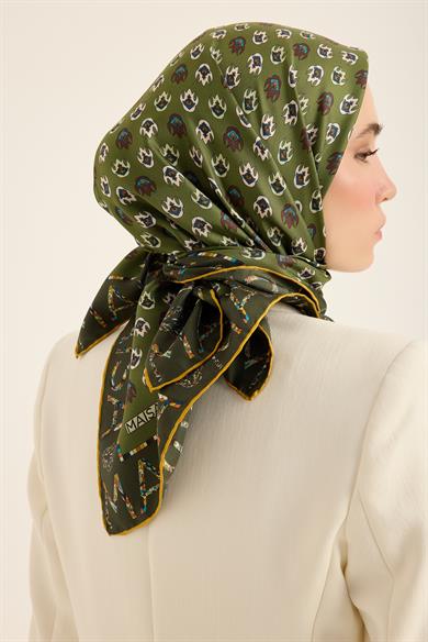 PARE TİVİL İPEK EŞARP 90*90 CM - KOYU YEŞİL