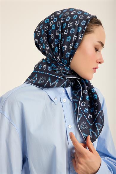 PARE TİVİL İPEK EŞARP 90*90 CM - LACİVERT