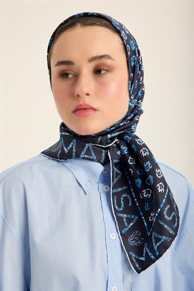 PARE TİVİL İPEK EŞARP 90*90 CM - LACİVERT