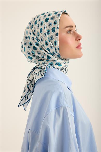 PARE TİVİL İPEK EŞARP 90*90 CM - MAVİ