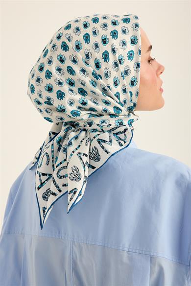 PARE TİVİL İPEK EŞARP 90*90 CM - MAVİ