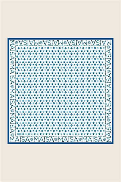 PARE TİVİL İPEK EŞARP 90*90 CM - MAVİ