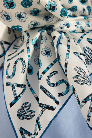 PARE TİVİL İPEK EŞARP 90*90 CM - MAVİ