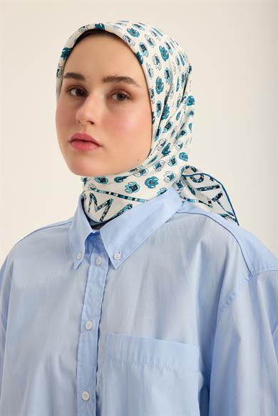 PARE TİVİL İPEK EŞARP 90*90 CM - MAVİ