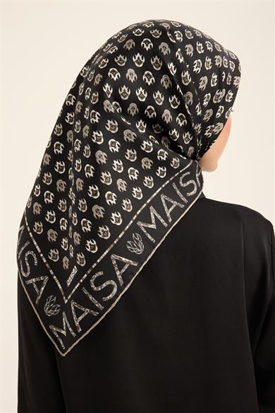 PARE TİVİL İPEK EŞARP 90*90 CM - SİYAH