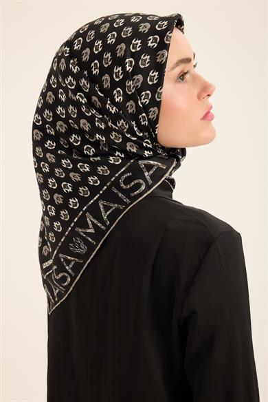 PARE TİVİL İPEK EŞARP 90*90 CM - SİYAH