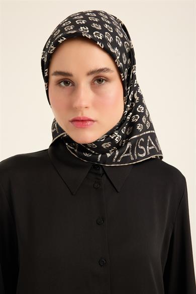 PARE TİVİL İPEK EŞARP 90*90 CM - SİYAH