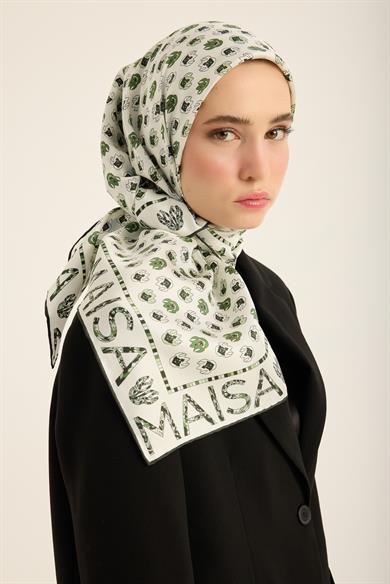 PARE TİVİL İPEK EŞARP 90*90 CM - YEŞİL