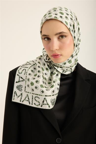 PARE TİVİL İPEK EŞARP 90*90 CM - YEŞİL