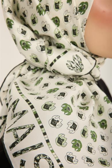 PARE TİVİL İPEK EŞARP 90*90 CM - YEŞİL