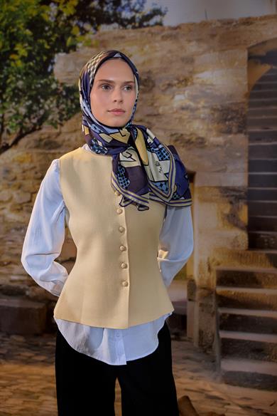 PEYDA PAMUK İPEK EŞARP 100*100 CM - MAVİ