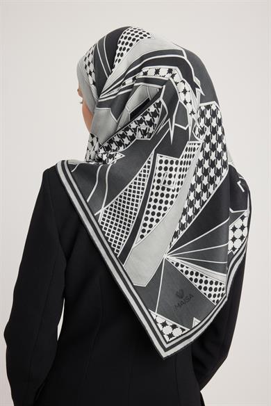 PEYDA PAMUK İPEK EŞARP 100*100 CM - SİYAH