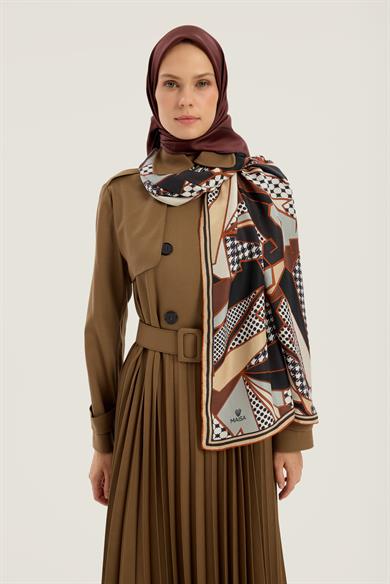 PEYDA PAMUK İPEK ŞAL 70*190 CM - KAHVERENGİ