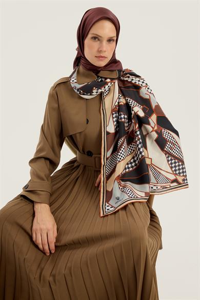 PEYDA PAMUK İPEK ŞAL 70*190 CM - KAHVERENGİ