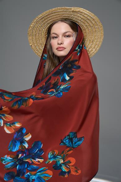 PİLLA KREP İPEK ŞAL 70*190 - KIRMIZI