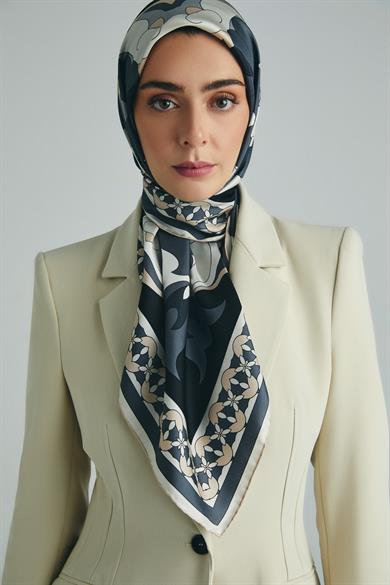 RANA TİVİL İPEK EŞARP 90*90 CM - ANTRASİT