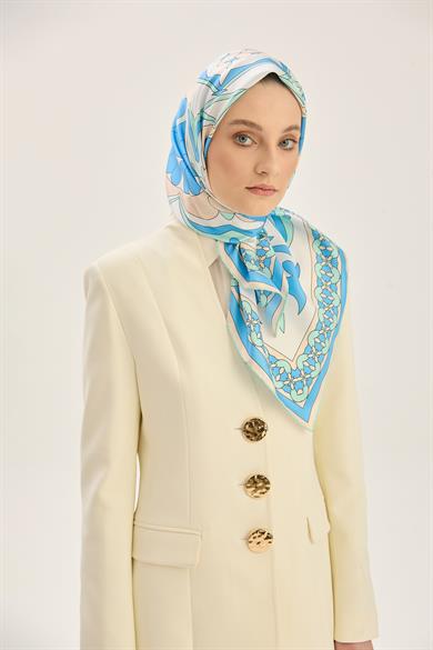 RANA TİVİL İPEK EŞARP 90*90 CM - MAVİ
