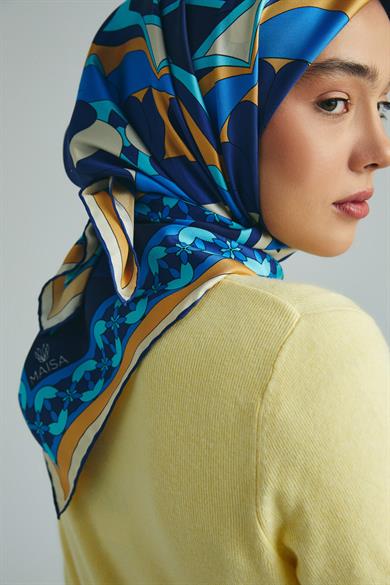 RANA TİVİL İPEK EŞARP 90*90 CM - MAVİ