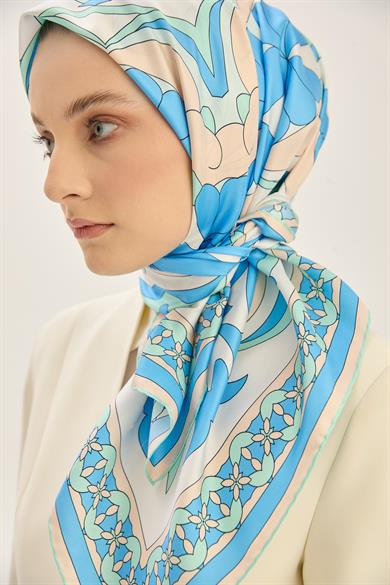RANA TİVİL İPEK EŞARP 90*90 CM - MAVİ