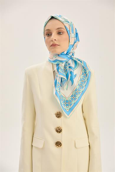 RANA TİVİL İPEK EŞARP 90*90 CM - MAVİ
