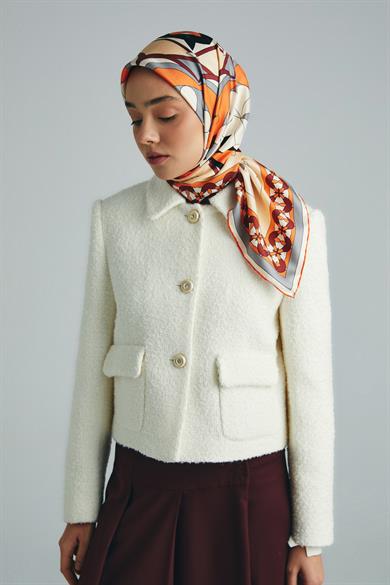 RANA TİVİL İPEK EŞARP 90*90 CM - TURUNCU