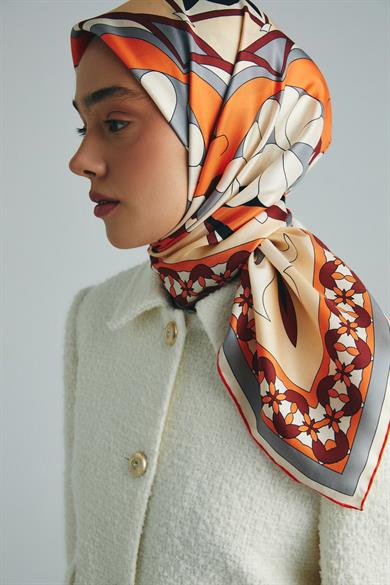 RANA TİVİL İPEK EŞARP 90*90 CM - TURUNCU