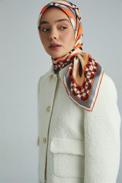 RANA TİVİL İPEK EŞARP 90*90 CM - TURUNCU