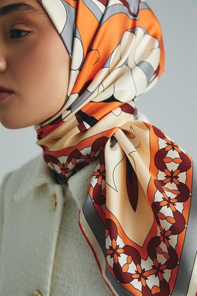 RANA TİVİL İPEK EŞARP 90*90 CM - TURUNCU