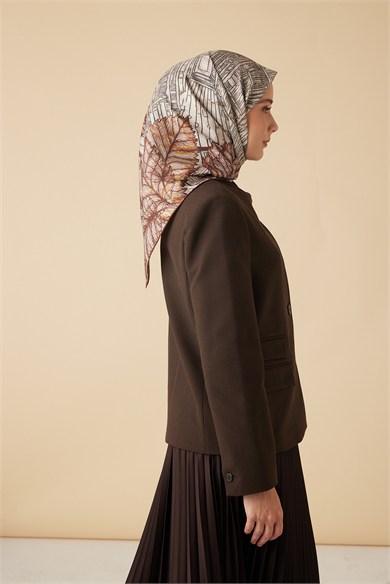 RAVZA MULBERRY İPEK EŞARP 90*90 CM - BEJ