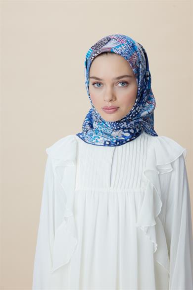 RENGİN TİVİL İPEK EŞARP 90*90 CM - LACİVERT