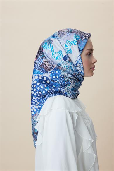 RENGİN TİVİL İPEK EŞARP 90*90 CM - LACİVERT