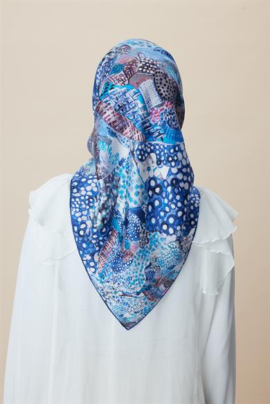 RENGİN TİVİL İPEK EŞARP 90*90 CM - LACİVERT