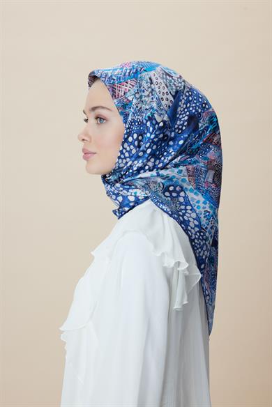 RENGİN TİVİL İPEK EŞARP 90*90 CM - LACİVERT